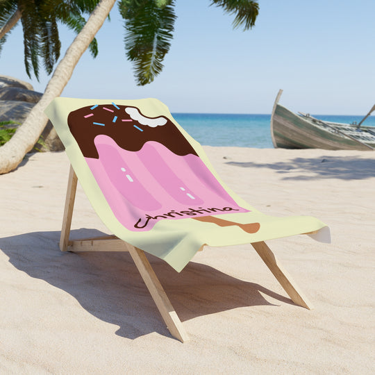 Pink Chocolate Dipped Popsicle Beach Towel | Personalized Name Option
