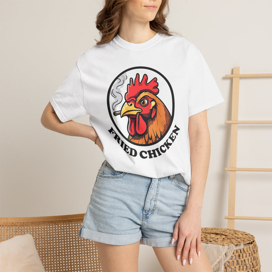 Fried Chicken T-Shirt | Funny Retro Logo Tee with a Rooster Smoking