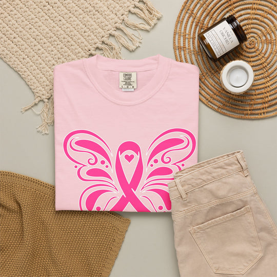 Breast Cancer Awareness Month T-Shirt | In October We Wear Pink Shirt | Butterfly Pink Ribbon Design Fall Shirt