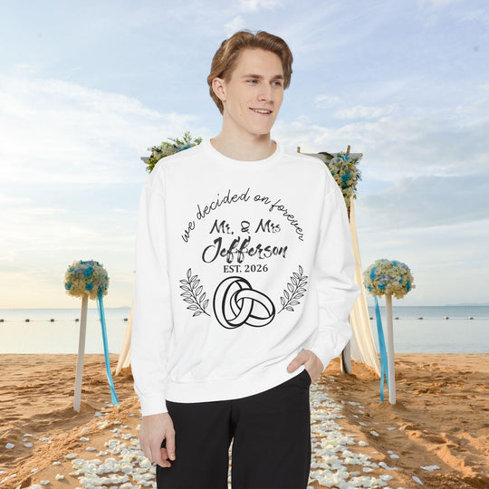 Personalized Mr. &amp; Mrs. Wedding Sweatshirt | Custom Last Name and Est. Date | Comfort Colors 1566 Pullover Sweatshirt