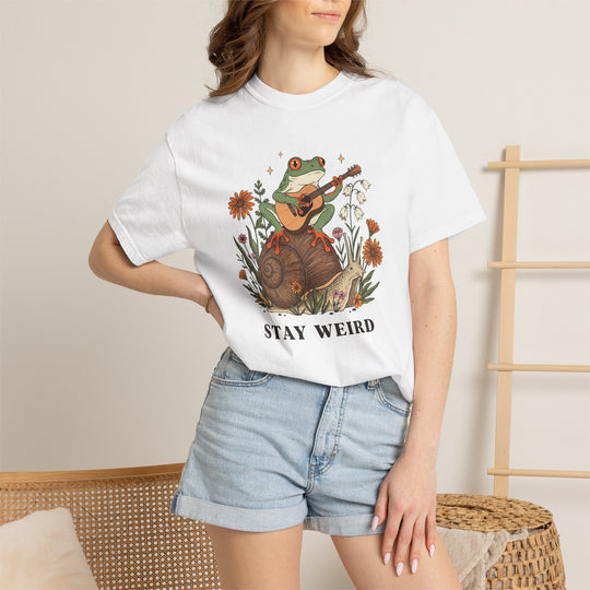 Stay Weird Witchy Halloween Gothic Frog T-Shirt | Frog Playing Guitar Sunflower Tee Comfort Colors® Tee for Women