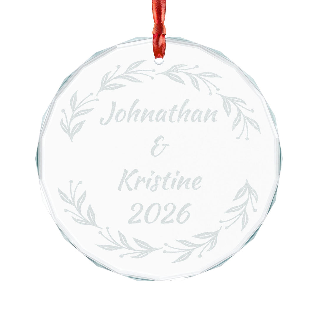 Personalized Name and Date Wreath Crystal Glass Ornament for Christmas 2026
