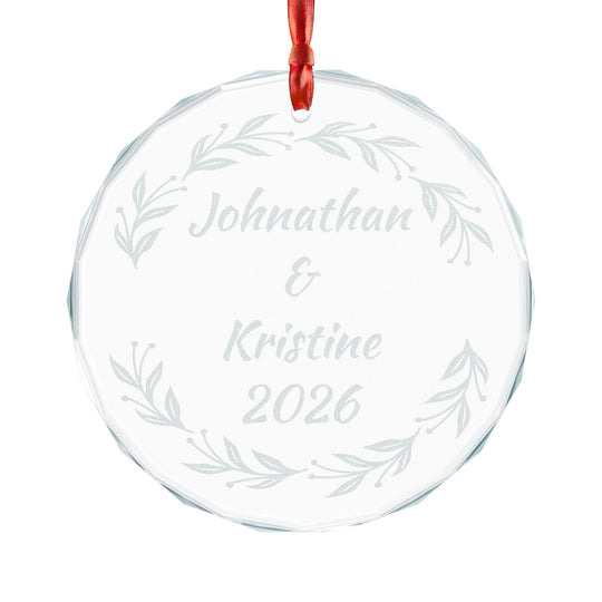 Personalized Name and Date Wreath Crystal Glass Ornament for Christmas 2026