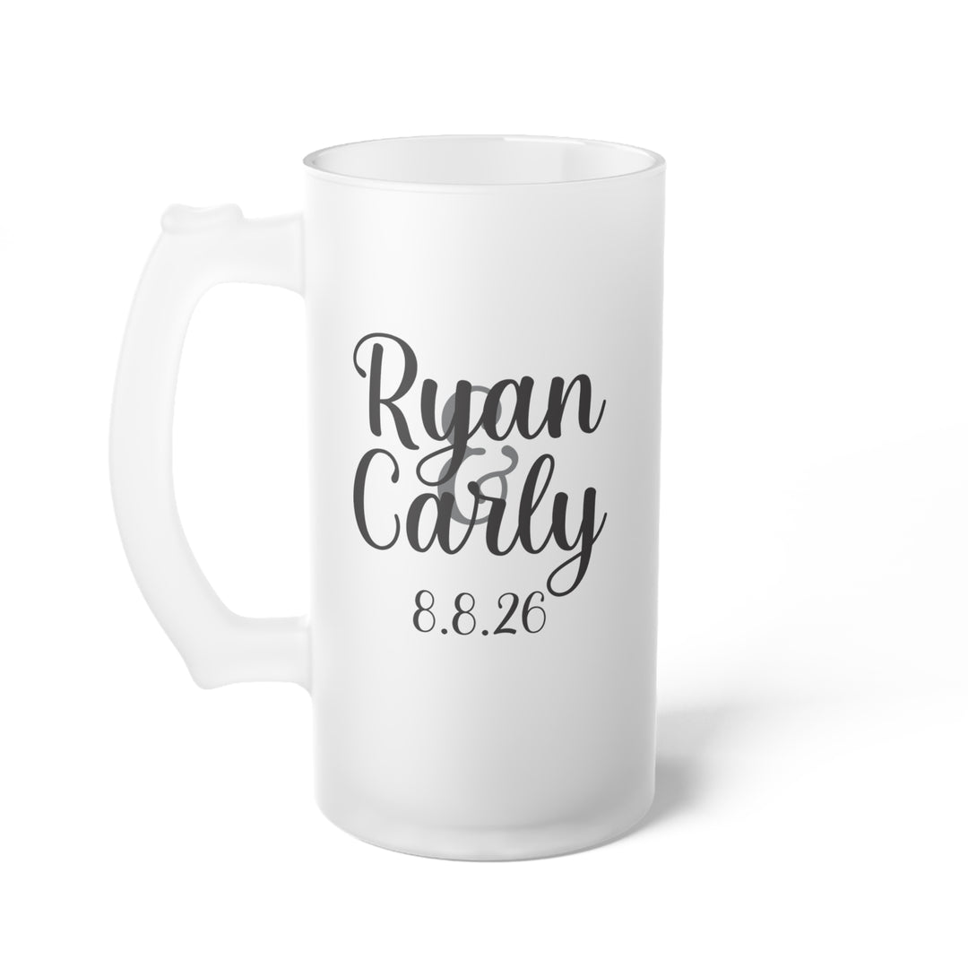 Custom Wedding Favor Beer Mug | Personalized 16oz Frosted Glass Beer Mug with Bride and Groom Names and Wedding Date
