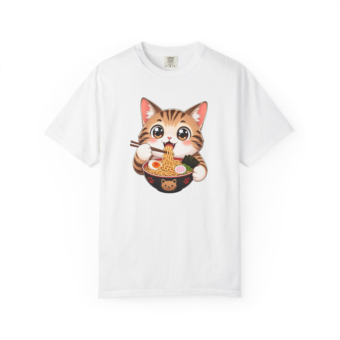 Cat Ramen Anime T-Shirt | Kawaii Cat Eating Ramen Noodles | Unisex Graphic Tee