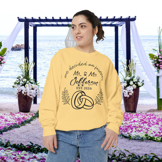 Personalized Mr. &amp; Mrs. Wedding Sweatshirt | Custom Last Name and Est. Date | Comfort Colors 1566 Pullover Sweatshirt