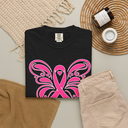 Breast Cancer Awareness Month T-Shirt | In October We Wear Pink Shirt | Butterfly Pink Ribbon Design Fall Shirt