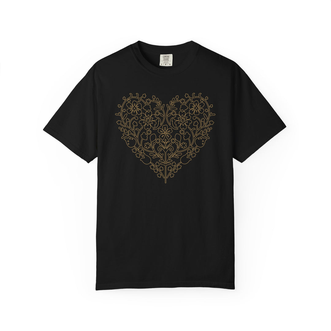 BOHO Floral Heart T-Shirt | Fall Flowers &amp; Hearts Comfort Colors® Tee for Women