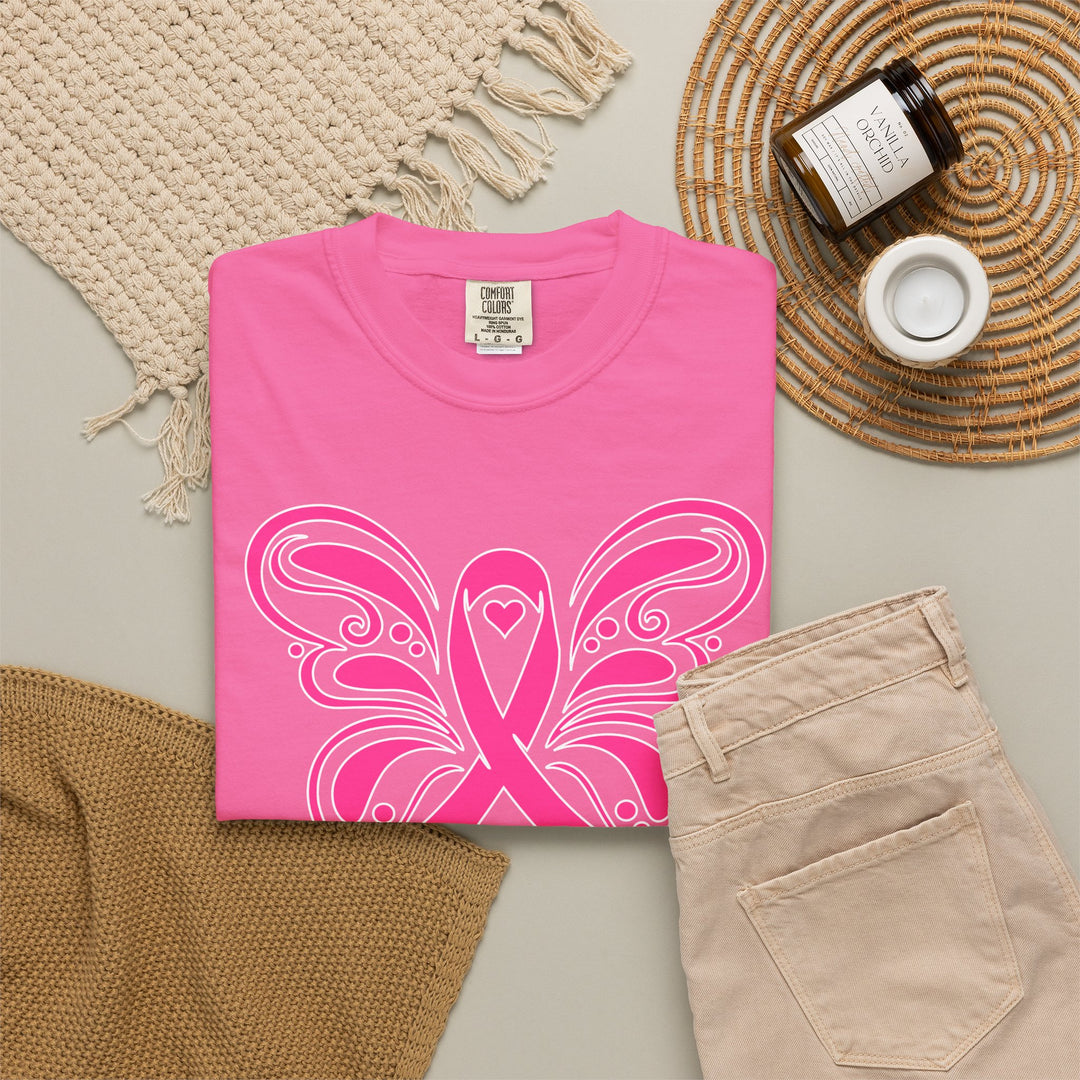 Breast Cancer Awareness Month T-Shirt | In October We Wear Pink Shirt | Butterfly Pink Ribbon Design Fall Shirt