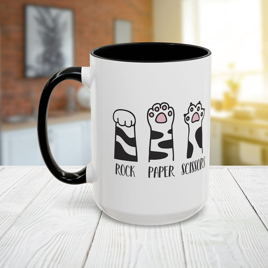 Cat Paw Rock Paper Scissors Mug | Funny Cat Lover Accent Coffee Mug | 11oz &amp; 15oz