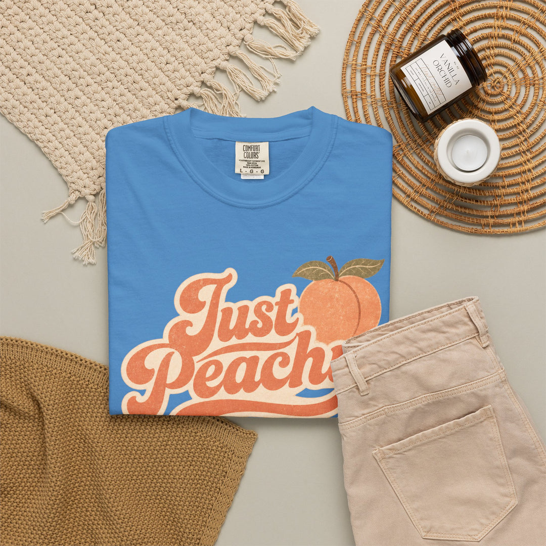 Just Peachy T-Shirt | Retro Graphic Tee | Vintage Summer Short Sleeve Shirt