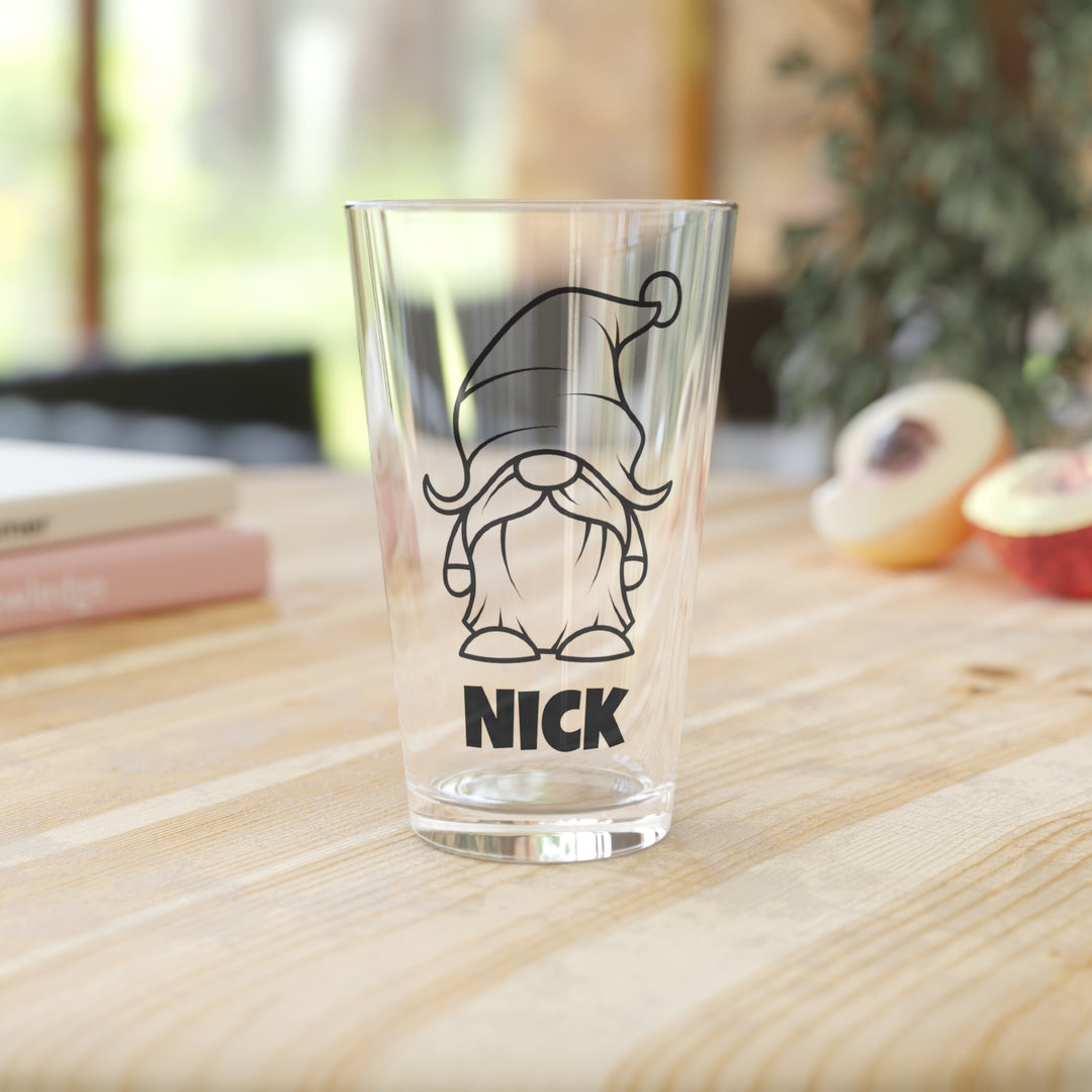 Personalized Gnome with Santa Hat Pint Glass with Christmas Gnome and Custom Name - Gift Ideas for Him
