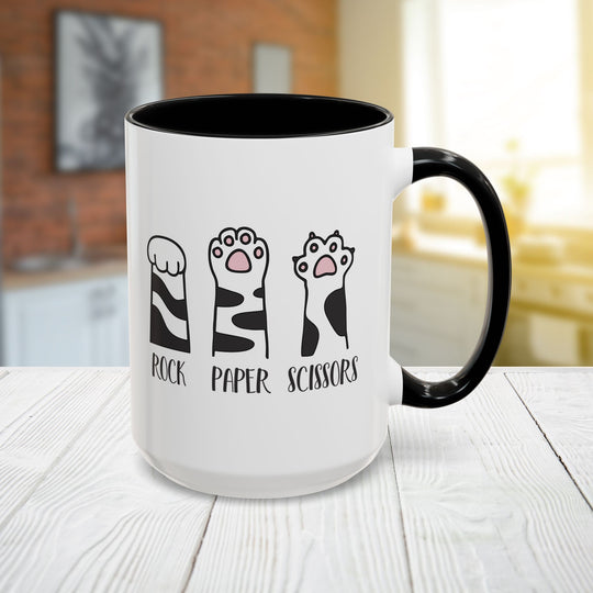 Cat Paw Rock Paper Scissors Mug | Funny Cat Lover Accent Coffee Mug | 11oz &amp; 15oz