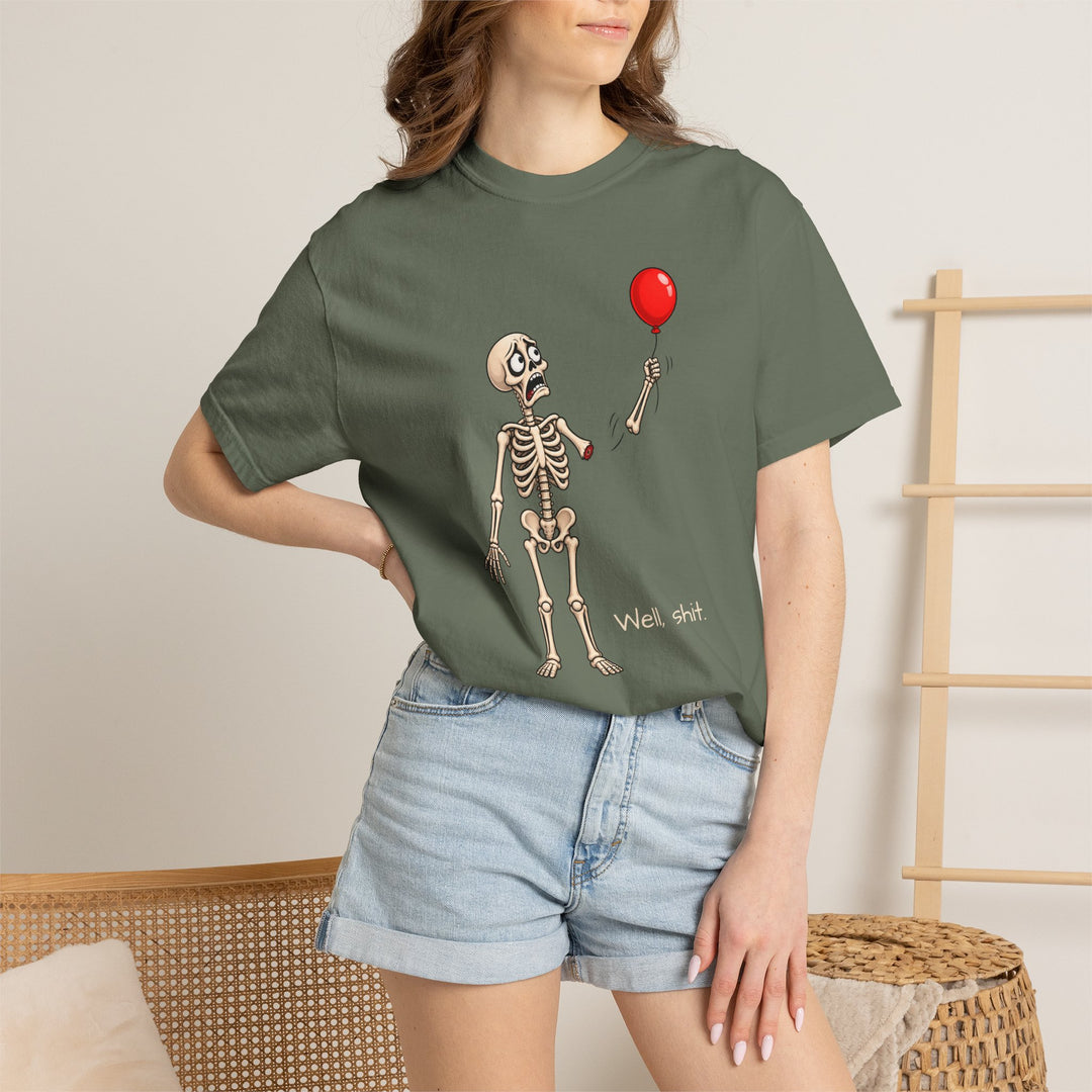 Funny Fall Skeleton and Balloon T-Shirt | Unisex Comfort Colors® Tee