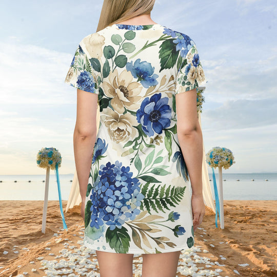 Blue &amp; Sage Watercolor Floral Dress | Romantic Botanical Spring Print