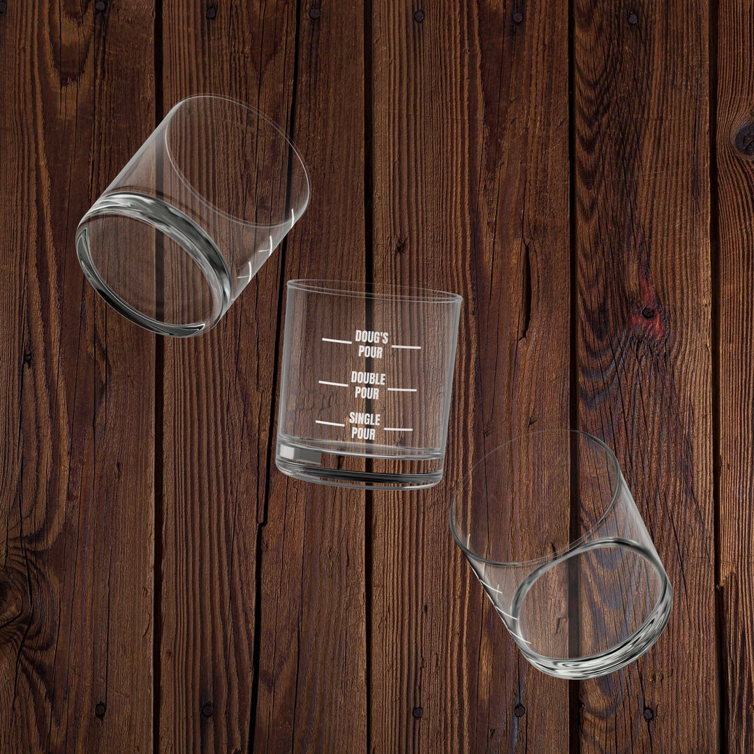 Personalized Pour Lines Measurement Rocks Glass, 10oz | Whiskey Glass with UV Printed Pour Lines | Custom Birthday or Retirement Gift