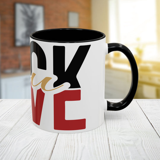 FULU Black Red Script Love Mug | Accent Coffee Mug 11oz 15oz