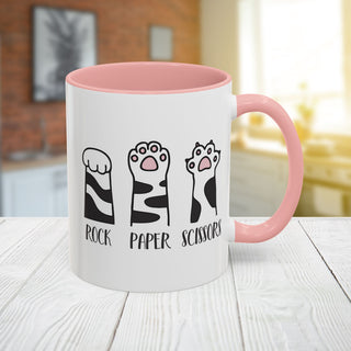 Cat Paw Rock Paper Scissors Mug | Funny Cat Lover Accent Coffee Mug | 11oz & 15oz