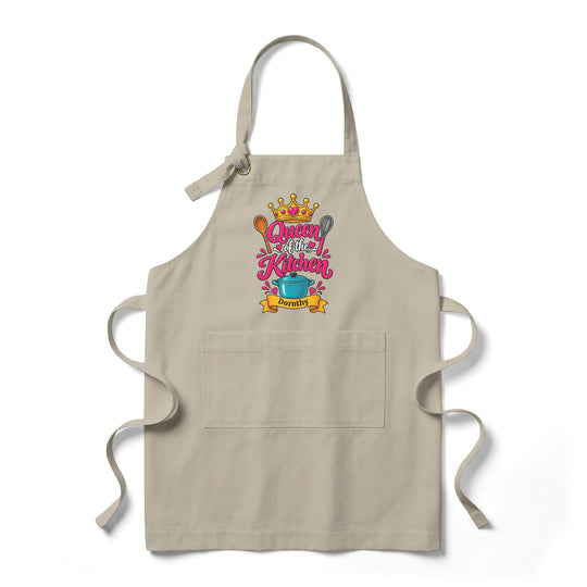 Personalized Queen of the Kitchen Apron with Crown and Utensils | Custom Name Apron | Christmas Gift for Her