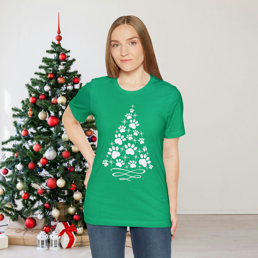 Holiday Season T-Shirt - Paws and Christmas Tree Winter T-Shirt