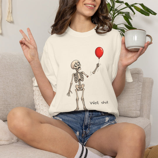 Funny Fall Skeleton and Balloon T-Shirt | Unisex Comfort Colors® Tee