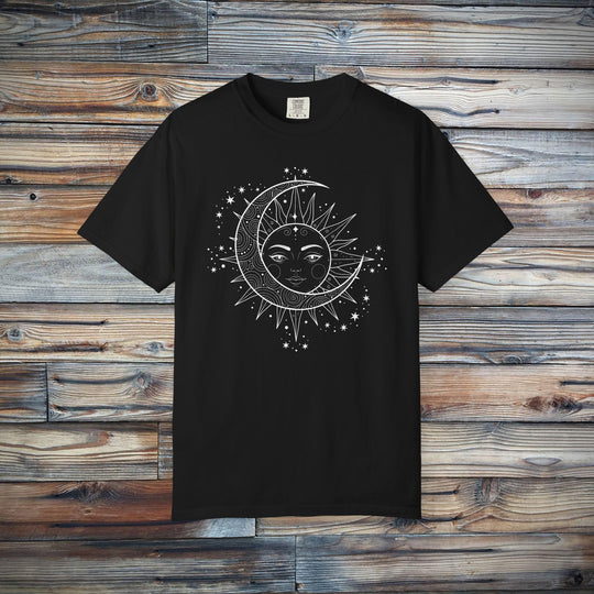 Celestial Boho Moon &amp; Sun Line T-Shirt | Mystical Spiritual Graphic Tee