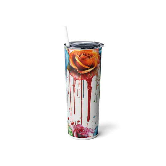 Rainbow Roses - Vaso de acero delgado con pajita, 20 oz