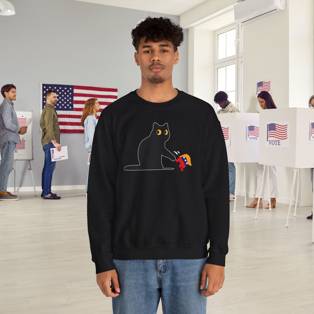 Kamala Harris 2024 Campaign Sweatshirt - Black Cat vs. MAGA GOP Elephant