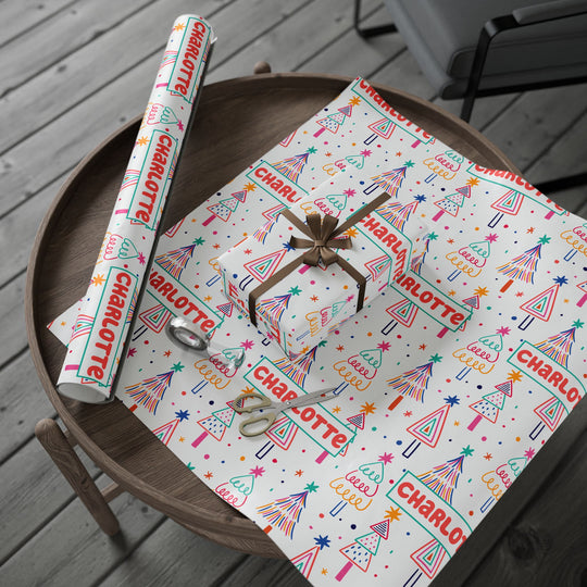 Personalized Christmas Wrapping Paper - Colorful Christmas Tree Pattern Wrapping Papers with Name
