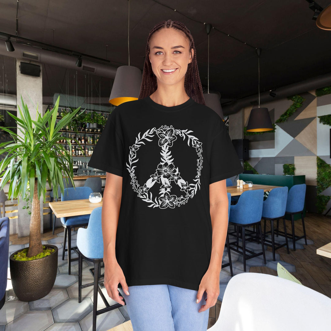 Peace Sign BOHO Floral Heart T-Shirt | Fall Flowers &amp; Hearts Comfort Colors® Tee for Women