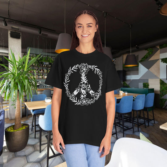 Peace Sign BOHO Floral Heart T-Shirt | Fall Flowers &amp; Hearts Comfort Colors® Tee for Women