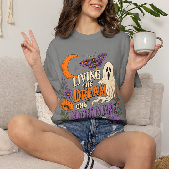 Living the Dream One Nightmare at a Time Trendy Fall T-Shirt for Halloween Season