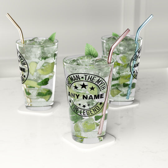 The Man The Myth The Legend Pint Glass - Custom Beer Glass Birthday Gift or Retirement Gift
