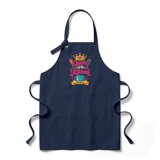 Personalized Queen of the Kitchen Apron with Crown and Utensils | Custom Name Apron | Christmas Gift for Her