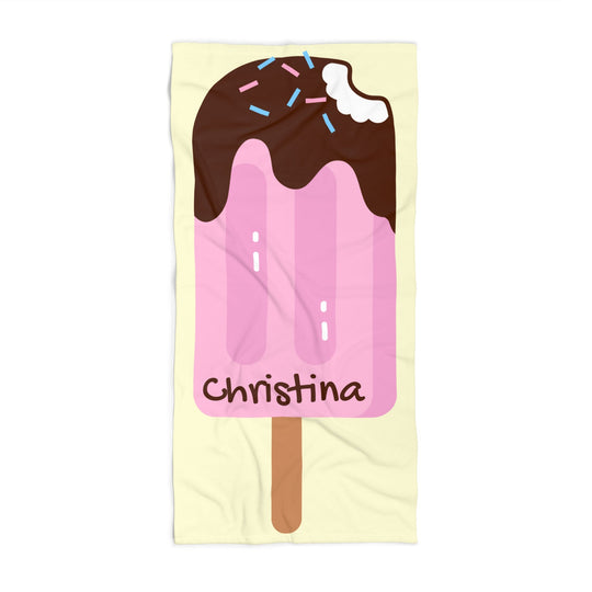 Pink Chocolate Dipped Popsicle Beach Towel | Personalized Name Option