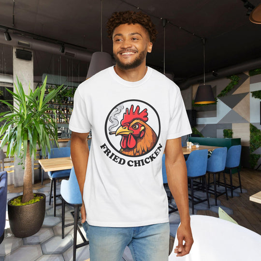 Fried Chicken T-Shirt | Funny Retro Logo Tee with a Rooster Smoking