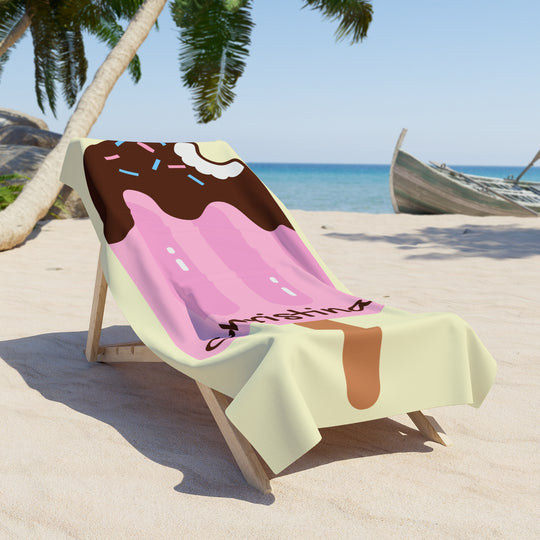 Pink Chocolate Dipped Popsicle Beach Towel | Personalized Name Option