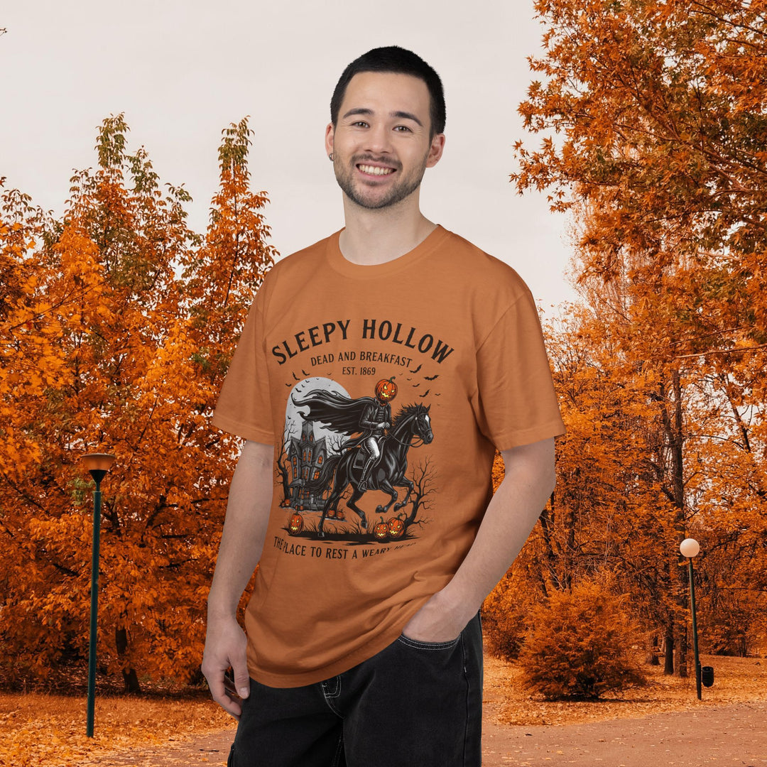 Sleepy Hollow Dead and Breakfast T-Shirt | Halloween Pumpkin Graphic Tee | Cute Autumn Thanksgiving Shirt