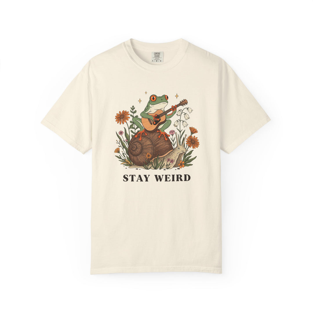Stay Weird Witchy Halloween Gothic Frog T-Shirt | Frog Playing Guitar Sunflower Tee Comfort Colors® Tee for Women
