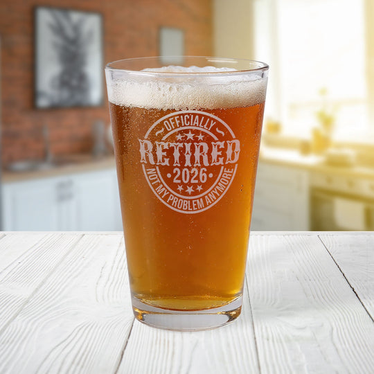 Officially Retired Personalized Engraved Pint Glass