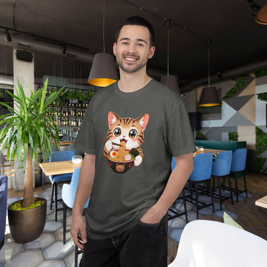 Cat Ramen Anime T-Shirt | Kawaii Cat Eating Ramen Noodles | Unisex Graphic Tee