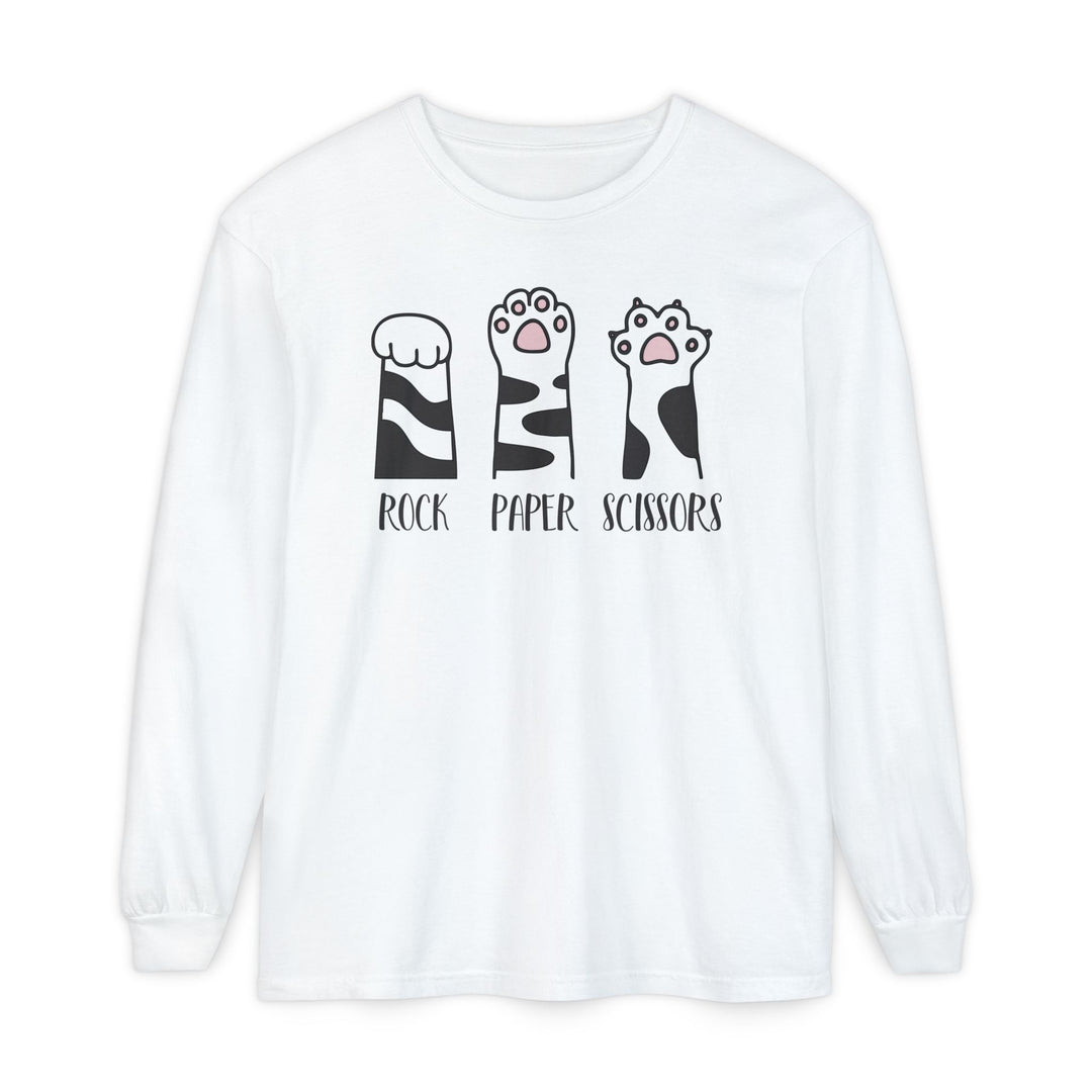 Cat Paw Rock Paper Scissors Long Sleeve Sweatshirt | Cute Cat Lover Fall Sweatshirt