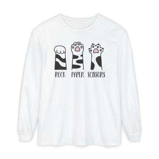 Cat Paw Rock Paper Scissors Long Sleeve Sweatshirt | Cute Cat Lover Fall Sweatshirt