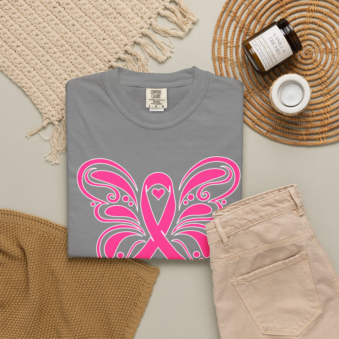 Breast Cancer Awareness Month T-Shirt | In October We Wear Pink Shirt | Butterfly Pink Ribbon Design Fall Shirt