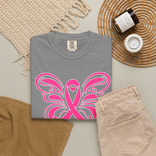 Breast Cancer Awareness Month T-Shirt | In October We Wear Pink Shirt | Butterfly Pink Ribbon Design Fall Shirt