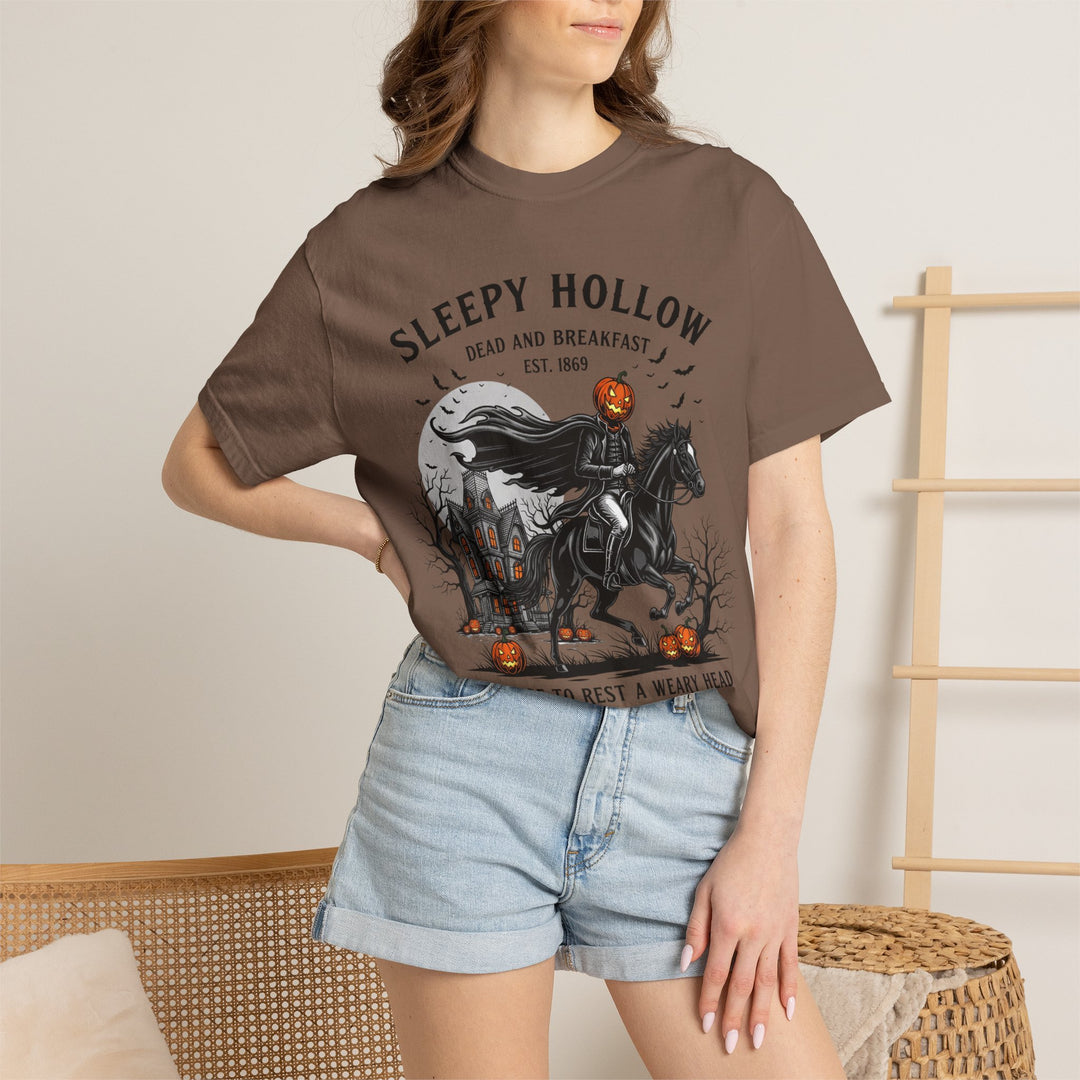 Sleepy Hollow Dead and Breakfast T-Shirt | Halloween Pumpkin Graphic Tee | Cute Autumn Thanksgiving Shirt