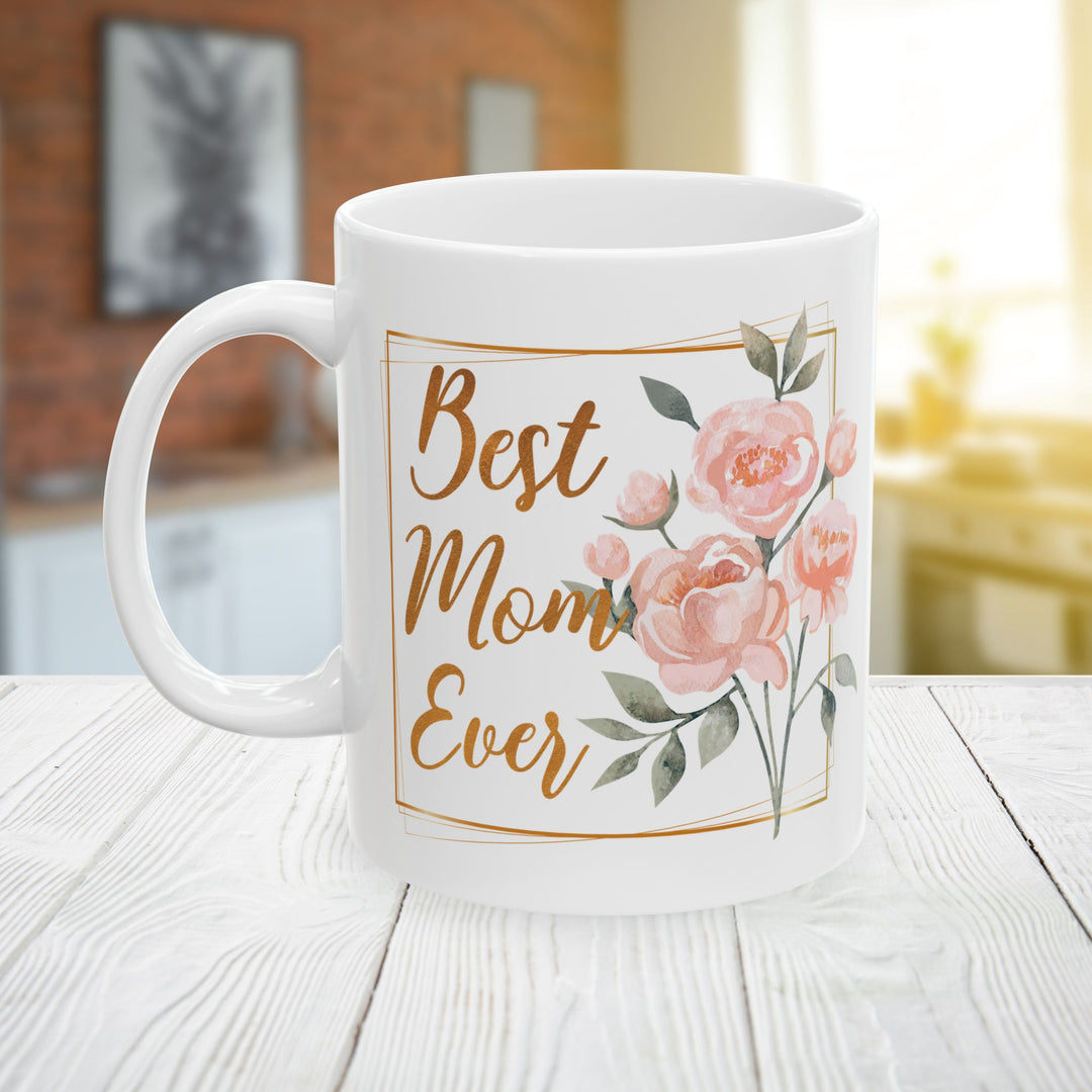 Personalized Best Mom Ever Coffee Mug with Watercolor Floral Bouquet | Custom Gift for Mom Ceramic Mug