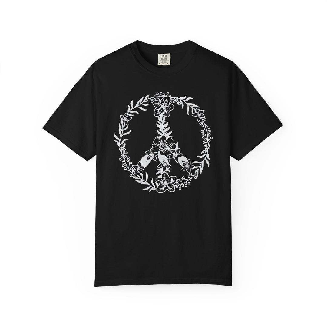 Peace Sign BOHO Floral Heart T-Shirt | Fall Flowers &amp; Hearts Comfort Colors® Tee for Women