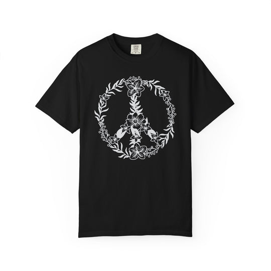 Peace Sign BOHO Floral Heart T-Shirt | Fall Flowers &amp; Hearts Comfort Colors® Tee for Women