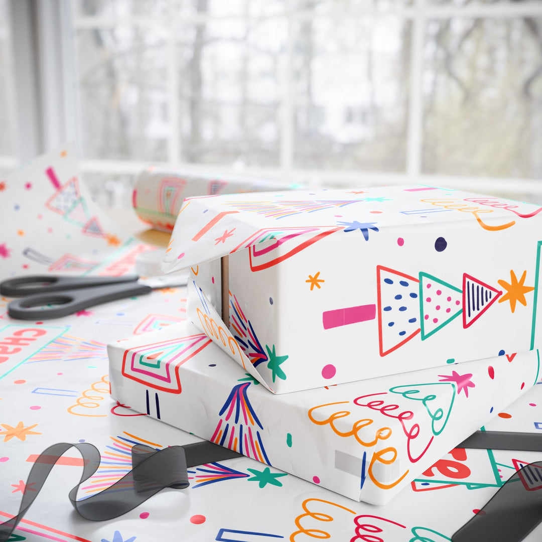 Personalized Christmas Wrapping Paper - Colorful Christmas Tree Pattern Wrapping Papers with Name
